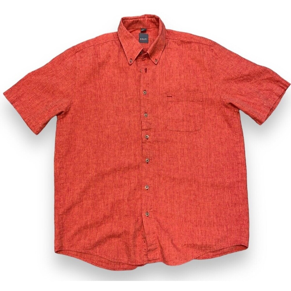 Haupt Button Down Shirt Men's Size 42L, 16 1/2 Short Sleeve‎ Casual Linen